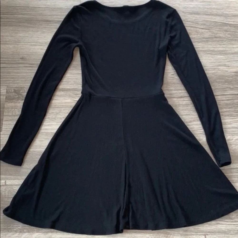 Longsleeve Mini Skater Knit Dress Black Size Small - Picture 3 of 9